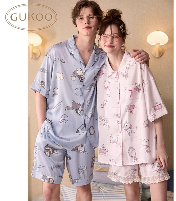 果殼同款情侶睡衣瑪麗貓夏季女款2025新款涼感短袖男士家居服套女