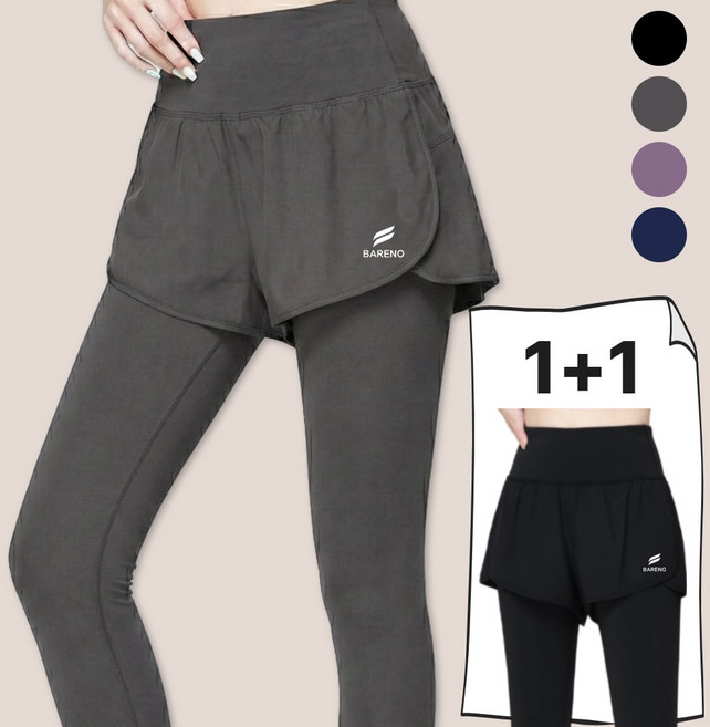 바레노 여성 레깅스 반바지 일체형 하이웨스트 2장세트