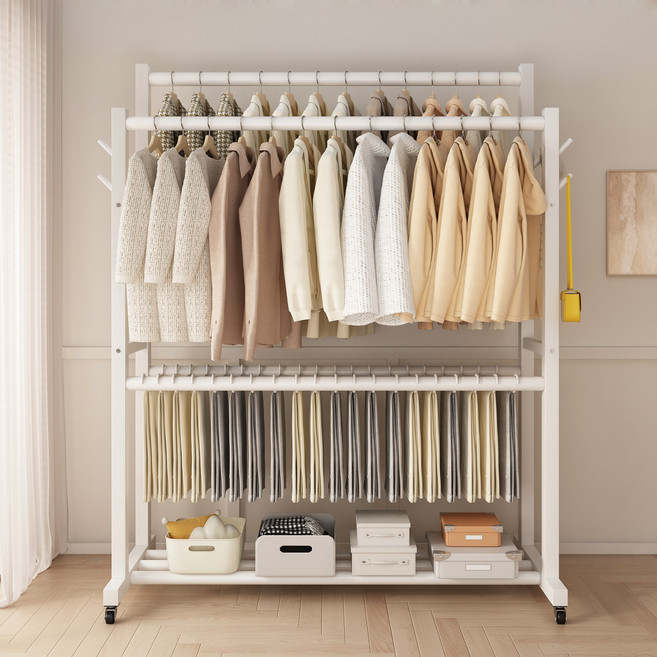 모던홈 2단 이동식 대용량 수납 선반 행거 튼튼한 철제 옷걸이 스탠드 행거, 화이트