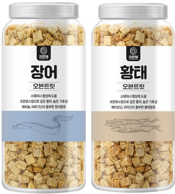자연애보틀 강아지간식 오븐트릿 2종세트, 1세트, 760g, 혼합맛(오븐트릿황태&장어)