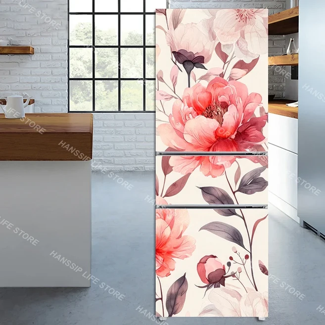 INS 꽃 정물 아트 벽화 냉장고 도어 스티커 이동식 장미 꽃 주방 방수 냉동고 캐비닛 바탕 화면, 02 40x120cm, 16 불투명