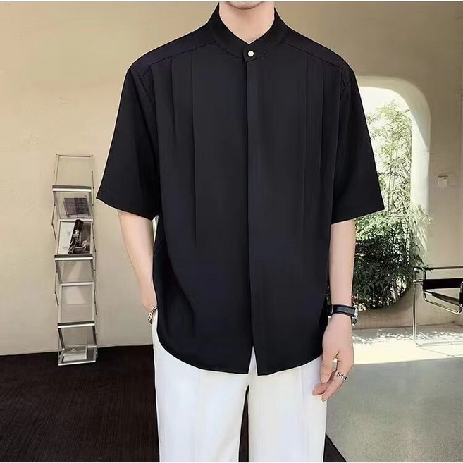 豹開之家 夏季男士休閒中式立領冰絲襯衣 C236 3XL