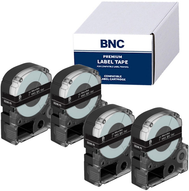 BNC 엡손 호환 라벨테이프 라벨프린터기 라벨기 테이프, 12mm, 검정바탕/흰색글자 4개