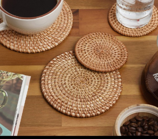 감성 한스푼 고급 홈카페 원형 라탄 코스터 컵받침 13cm 실내 인테리어 홈스타일링 추천, 1개