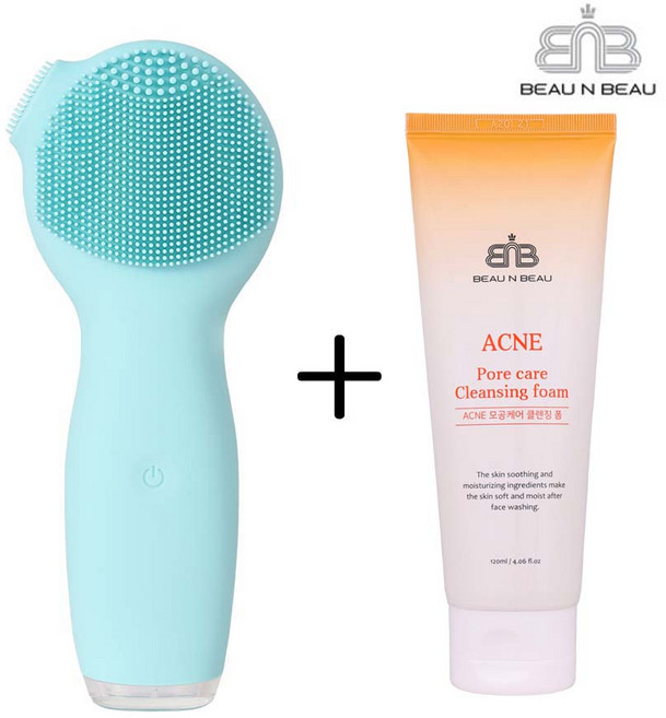 뷰앤뷰 클렌징 진동 실리콘 세안 브러쉬 + 뷰앤뷰 여드름 피부용 클렌징폼 증정, 하늘, 1개