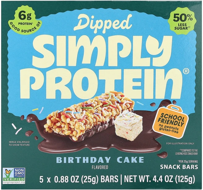 Simply Protein 딥트 스낵 바 생일 케이크 바 5개 각 25g(0.88온스) - 쿠팡