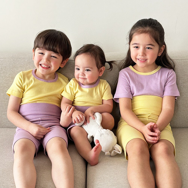 ECLL 국내생산 아동 반팔 실내복 골지 스판 잠옷 상하 세트