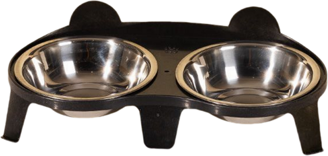 스테인레스 스틸 강아지식기2구 전복방지 고양이물그릇 개밥그릇 반려동물용품, 블랙, 1개