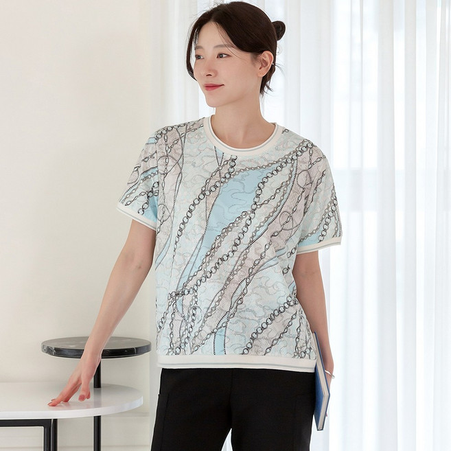 물론 여성 자카드인견 밴딩반팔 티셔츠