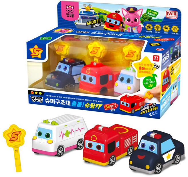 핑크퐁 슈퍼구조대 출동!슈팅카 3종set, 1개, 블랙+레드+화이트