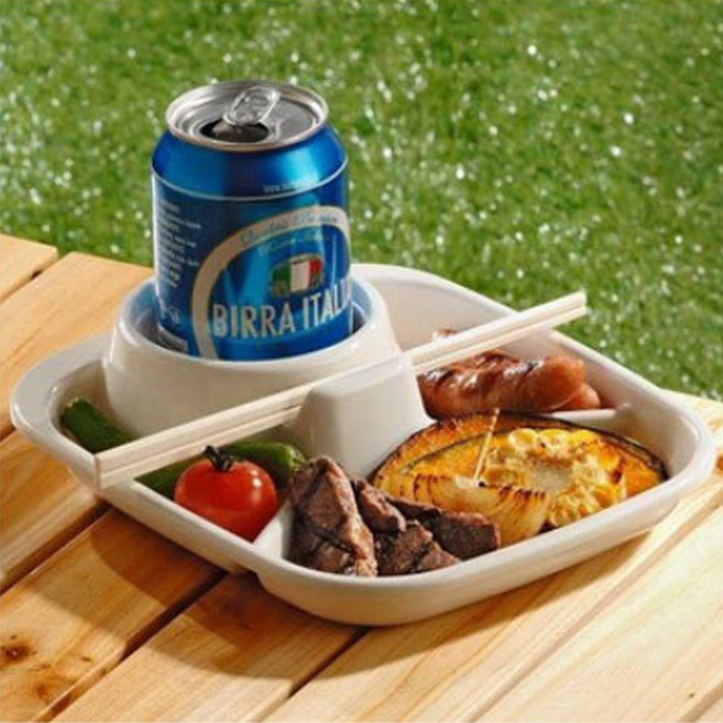 이노마타 바베큐 나눔식판 사각 3컬러 - 과자 접시 그릇 캠핑용 실용적, 베이지, 1개