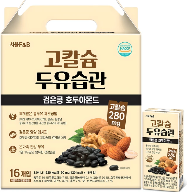 서울에프엔비 고칼슘 두유습관 검은콩 호두아몬드, 190ml, 16개 - 쿠팡