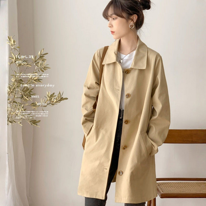 POMTOR 여성 봄가을 캐주얼 데일리 고품격 간절기 미디엄 트렌치코트 바람막이 점퍼