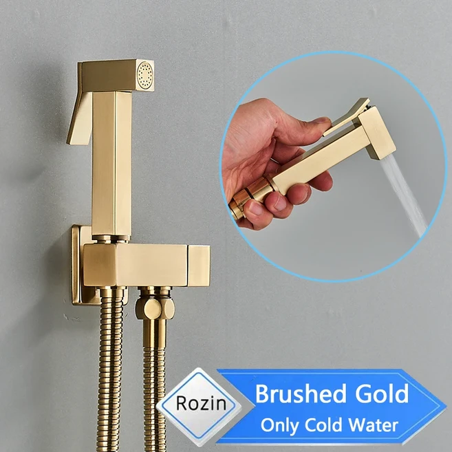 Rozin 블랙 비데 수도꼭지 벽 마운트 욕실 샤워 탭 화장실 분무기 세탁기 믹서, 01 CHINA, 07 Gold C