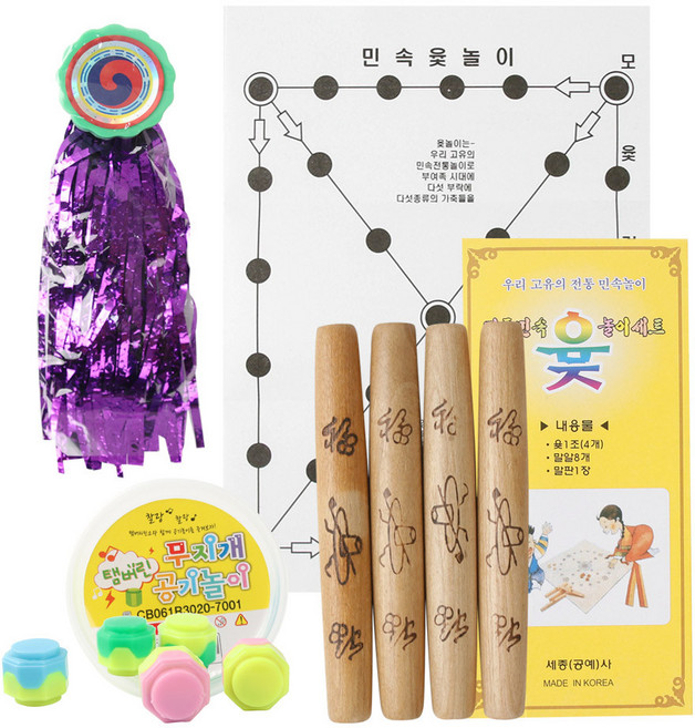 마마로 전통놀이 민속 명절 윷놀이 세트, 혼합 색상, 1개