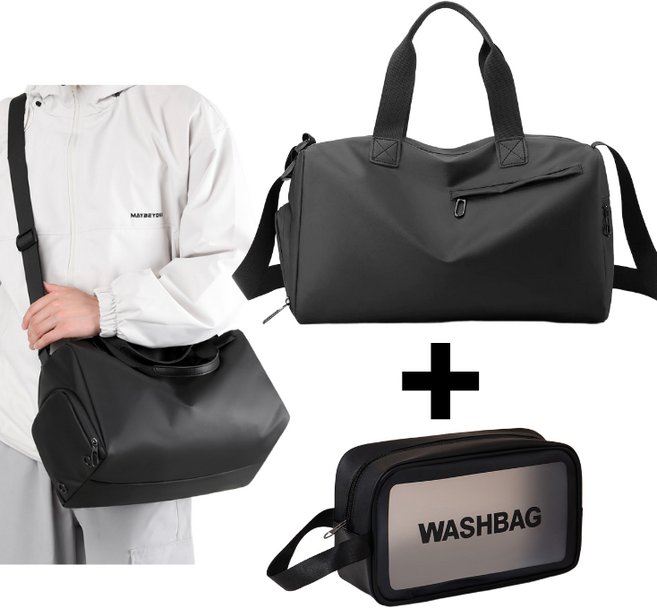 브리즈앤비 신발분리 헬스가방+방수 파우치, 1세트, 블랙