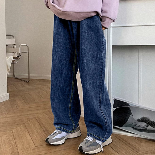 남자 청바지 뒷밴딩 세미 와이드 테이퍼드 데님 팬츠