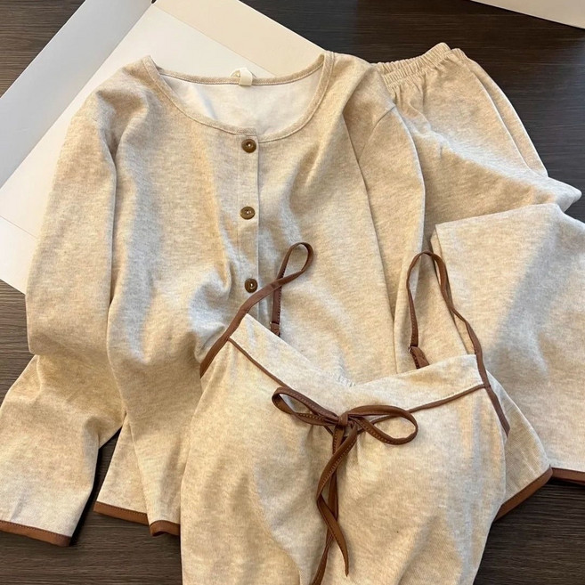 여성 빅사이즈 잠옷 세트 봄 루즈핏 쓰리피스 데일리 부드러운 홈웨어 세트