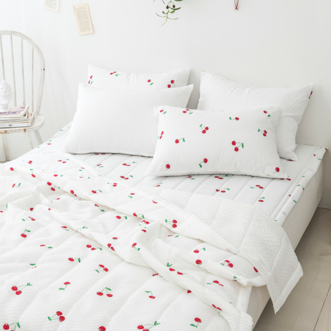 [당일발송] [풀세트] 로니트 여름 이불 체리 시어서커 프리미엄 냉감 이불 풀 세트