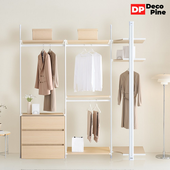 데코파인 피노 드레스룸 2200 ZB세트 코너장 옷장 3단 서랍장, 화이트_화이트, ZB02_코너장 긴옷장 3단서랍