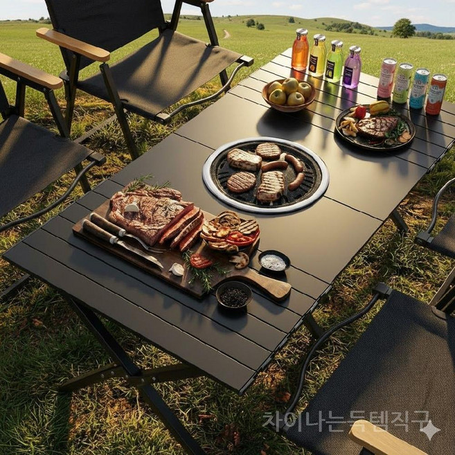 캠핑 그릴 테이블 접이식 화로대 BBQ 차박 불판 겸용, 캠핑 90cm 블랙 그릴세트(2-4인용)
