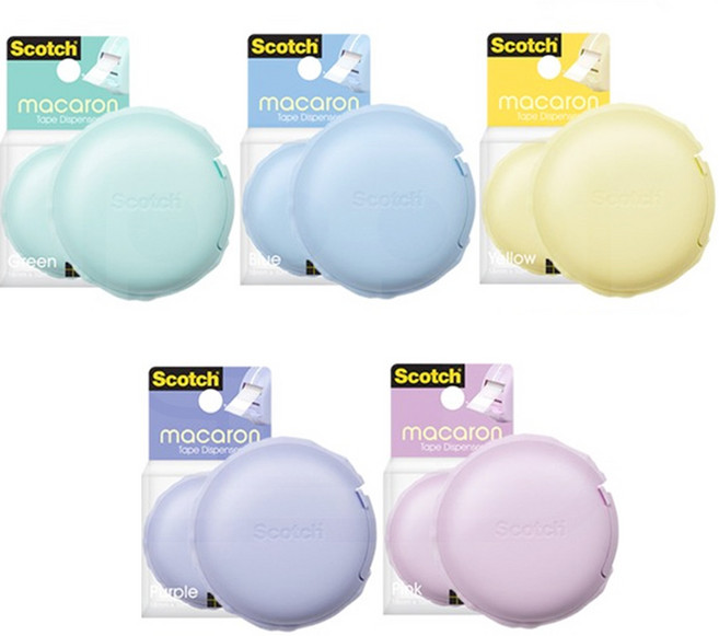 3M 스카치 매직 테이프 마카롱 디스펜서 1인치 18mm x 10m 파스텔톤 미니 소형 무광 반투명, 퍼플 보라