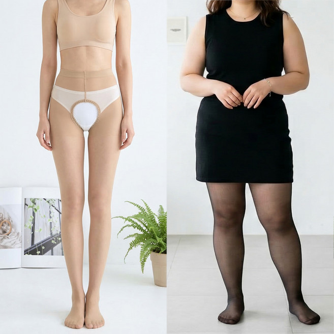 여성 Y존 밑트임 팬티 스타킹 3개 고탄력 빅사이즈 투명 얇은 오픈형 스타킹 0데니아