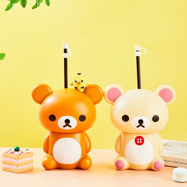 [신상 ] 밀크카 리락쿠마 물병 보틀 3D 써모스, 1개, 550ml, 흰색