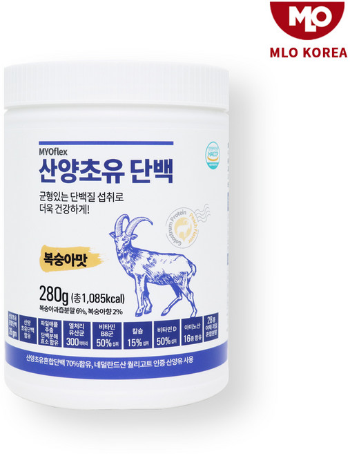 산양유 초유 단백질 분말 네덜란드 퀄리고트인증 산양 프로틴 유청 쉐이크 보충제 복숭아맛 280g 대용량 고함량 락토페린 bcaa 부모님 헬스, 1개