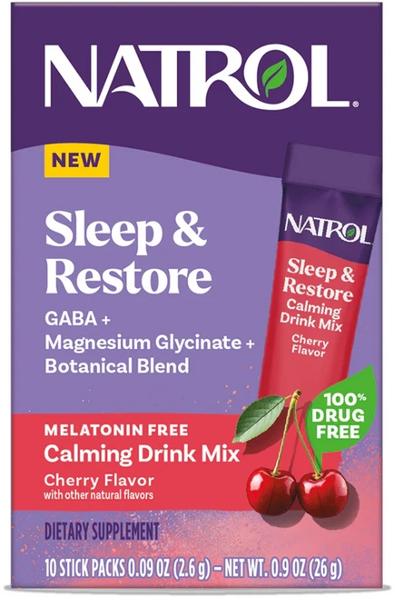 나트롤 멜라토닌 프리 무첨가 슬립 앤 리스토어 카밍 드링크 믹스 체리 맛 10개입 Natrol, 1 - 쿠팡