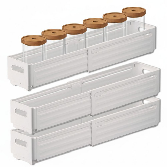 모아조이 신축형 다용도 팬트리 수납정리함 바구니 라면정리함, 3개, 무광화이트