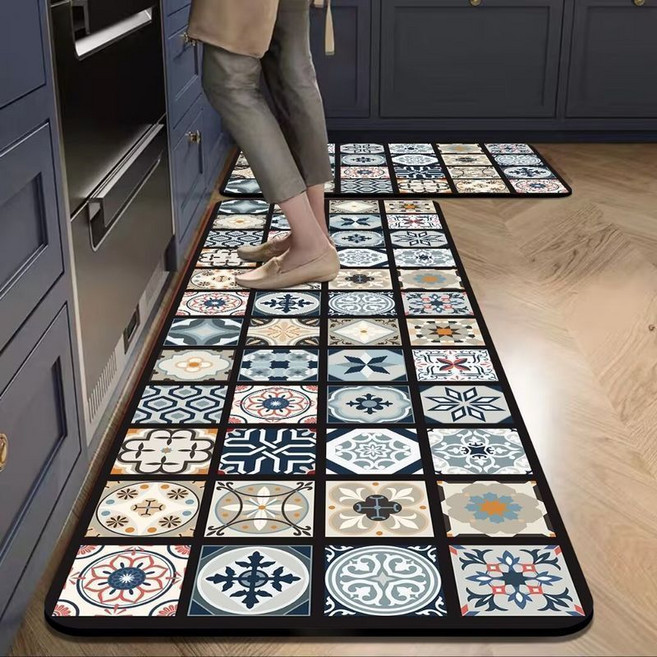 숲과사람들 간편세척 규조토 발매트 대형 주방 매트 2종 세트, 블랙