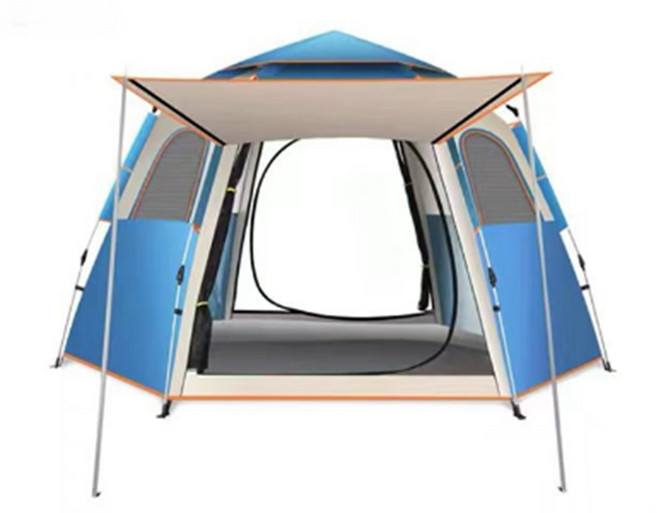 3-5인 원터치 텐트 육각 돔 텐트 방수 텐트, 스카이블루, 3-5사람