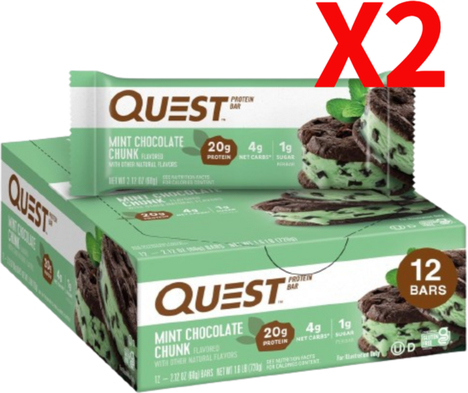 [Quest Nutrition] 프로틴 바 민트 초콜릿 청크 (12 개입) 2 세트