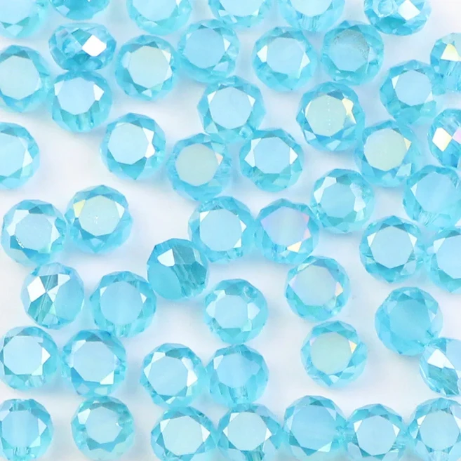 BTFBES 빵 모양 체코 크리스탈 간격 공 50 pcs4 6mm 오스트리아 매트 유리 플랫 라운드 느슨한 구슬 보석, 09 Lake blue