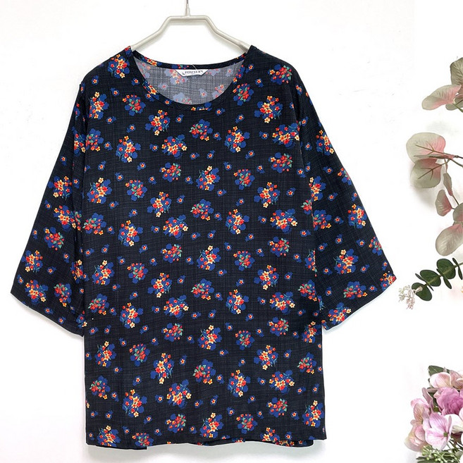 국민할매 할머니옷 풍기인견 플라워 7부 인견 블라우스[JB-5006]요양원옷