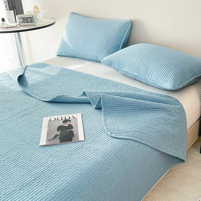 수스존 오가닉 목화솜 순면100 피그먼트 패밀리 사계절 침대패드 + 베개커버 세트, 블루+베개커버1EA