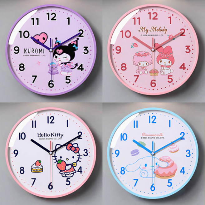귀여운 산리오 캐릭터 무소음 원형 벽시계 마이멜로디 시나모롤 쿠로미 헬로키티