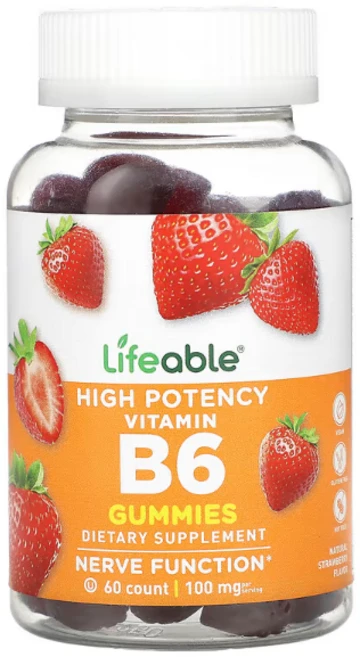 라이프에이블 비타민 B6 구미젤리 하이포텐시 내추럴 스트로베리 50 mg, 상품, 1개, 60정 - 쿠팡