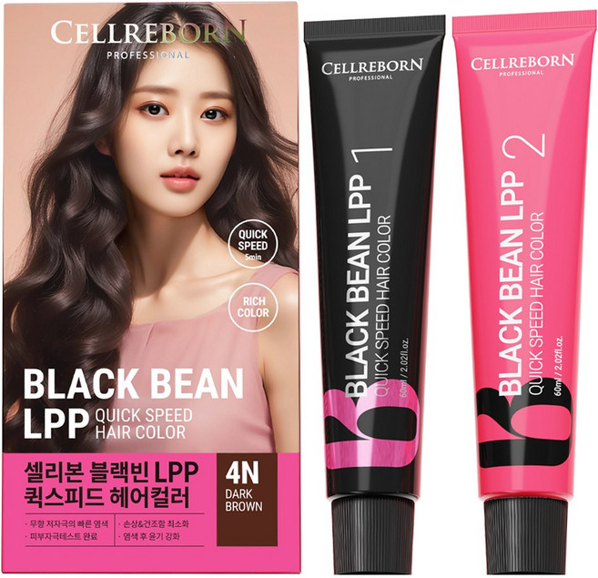 셀리본 블랙빈 LPP 퀵스피 헤어컬러 염색약 새치커버전용, 다크브라운, 1개