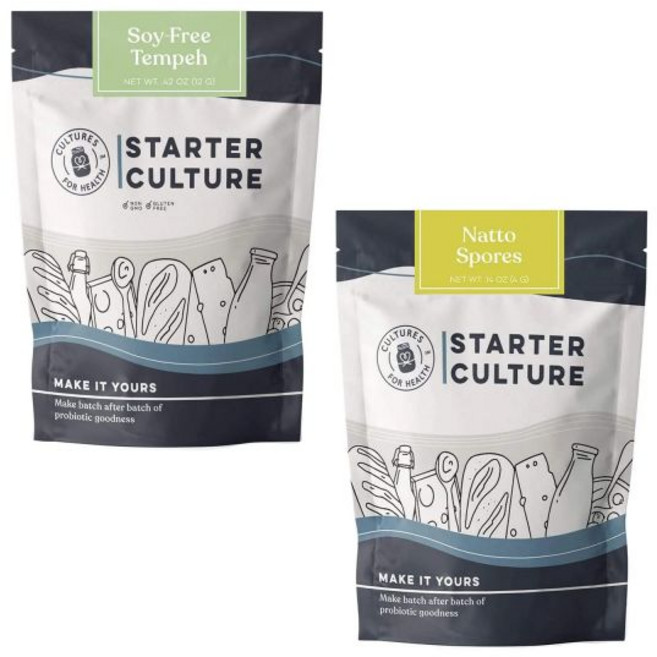 비건음식 땜빼 비건 단백질 번들 | 콩이 없 템페(x4)와 낫토(x4) 위 총 8 패킷 스타터 포자 식물성 육류 대용품 정통 글루텐 프리 인도네시아 일본 식품, 건강 비건 단백질 번들 | 콩이 없는 템페(x4)와 낫