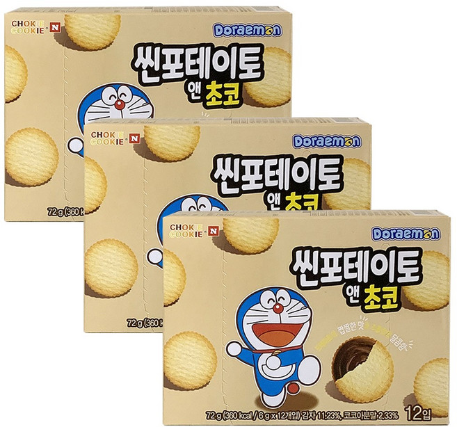 초키앤쿠키 도라에몽 씬 포테이토 앤 초코, 72g, 3개