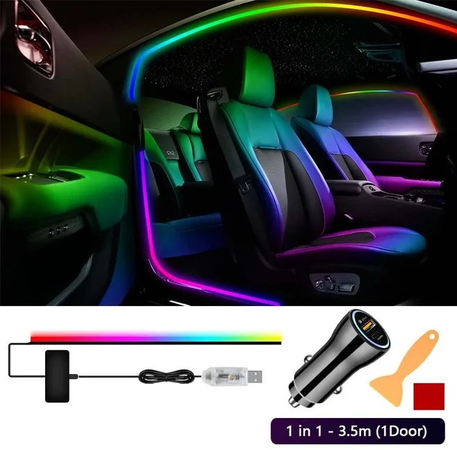 1/2/4 심포니 도어 프레임 분위기 조명 앱 제어 자동차 흐르는 앰비언트 라이트 LED 스트립 숨겨진 배선, 01 1in1 3.5m (1Door)