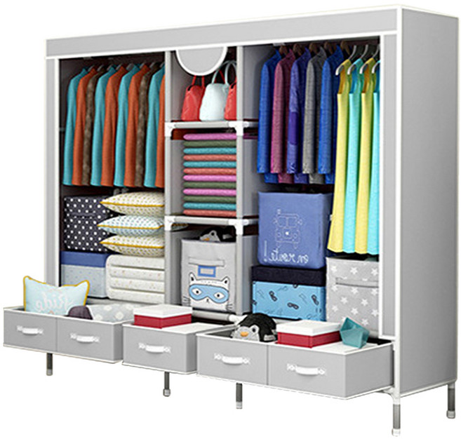 MAME 조립식 비키니 옷장 행거 원룸 서랍형 옷장 180, 라이트그레이