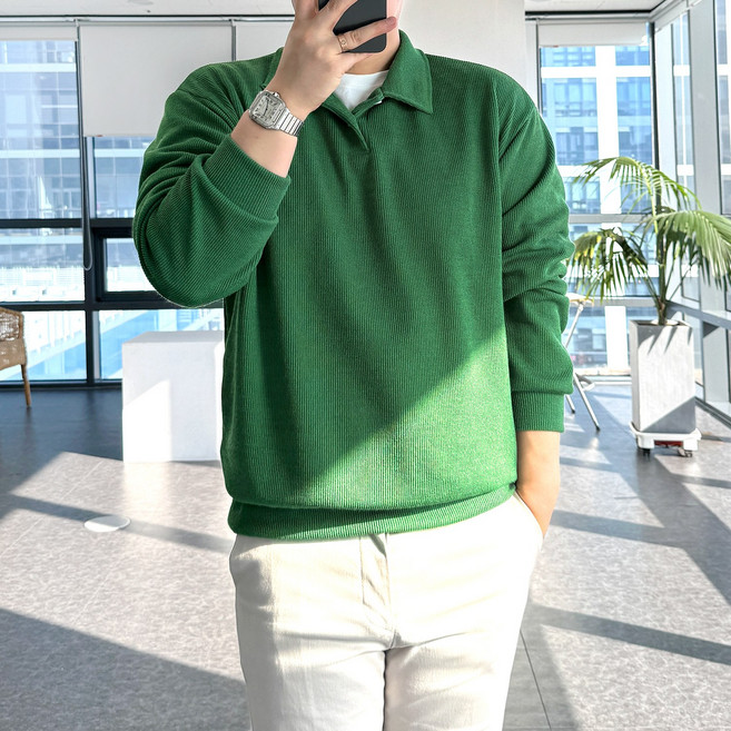 룩플레인 국내생산 세련된 맨투맨 니트 카라 티셔츠 10color