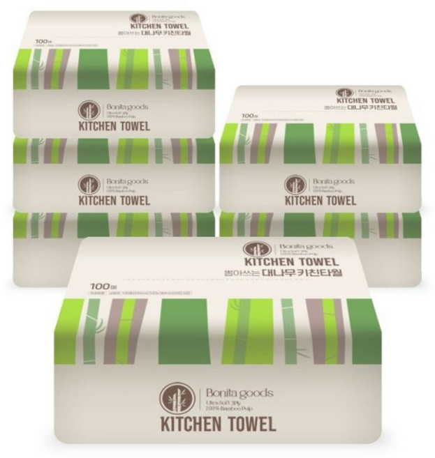 Jini Shop [신제품]보니타굿즈 뽑아쓰는 대나무 키친타올 3겹 100매 6팩, 6개, 100개