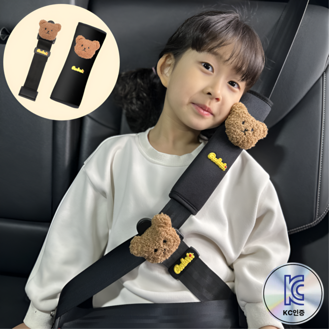 카블랙 어린이 차량용 안전벨트 가드 목쓸림 방지 쿠션, 1세트, 갈색 초코 베어
