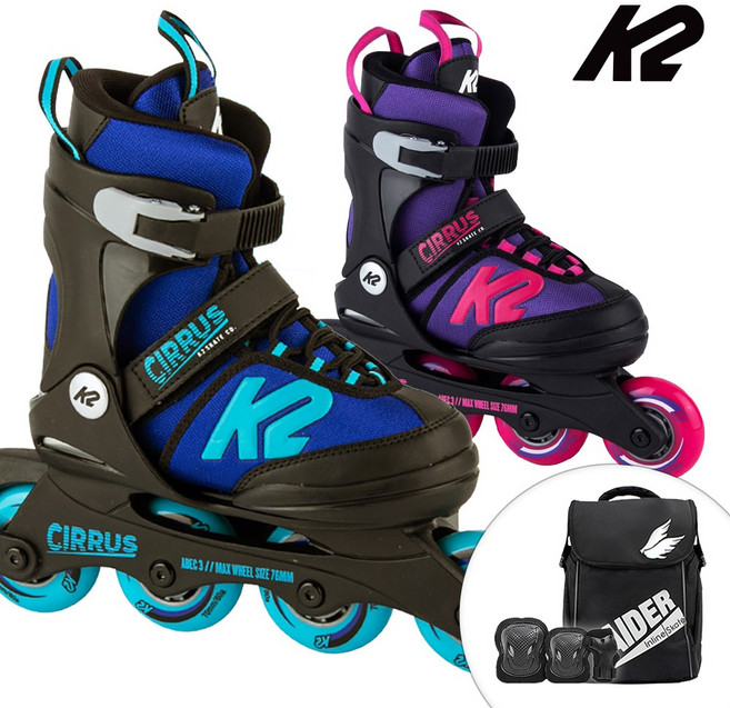 K2 인라인 스케이트 시러스+가방+보호대 아동 어린이 유아 인라인스케이트 신발항균건조기 휠커버, 시러스 걸 L(220-255mm), 블랙 블랙M