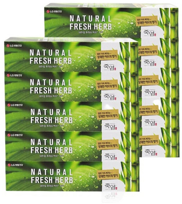 LG 죽염 네츄럴 프레쉬 허브치약 대용량 160gX10개 / 구취제거, 160g, 10개