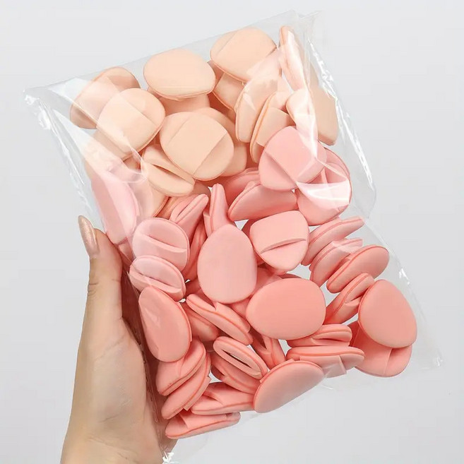완벽한 베이스 메이크업용 미니 물방울 핑거 퍼프 60P 세트, 60개, 4*3.3cm  연핑크+연오렌지+피부색